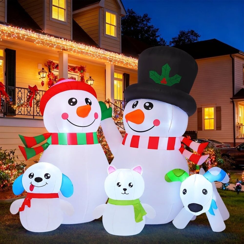 6.8FT Christmas Inflatable Snowman Family Outdoor Yard Decor w/ LED Lights Xmas